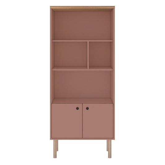 Manhattan Comfort Windsor Modern Display Bookcase Cabinet with 5 Shelves in Ceramic Pink and Nature | Bookcases | Modishstore