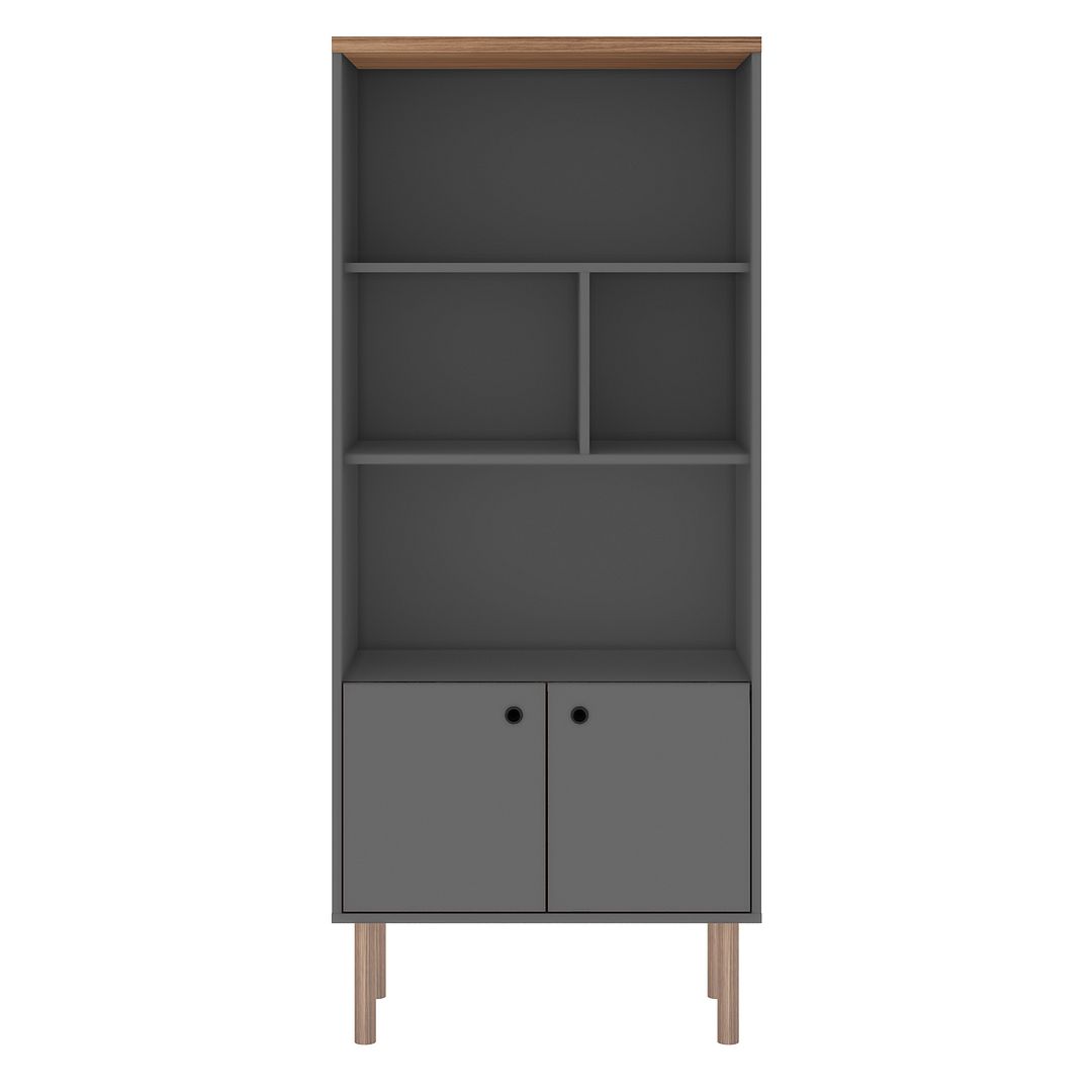 Manhattan Comfort Windsor Modern Display Bookcase Cabinet with 5 Shelves in Grey and Nature | Bookcases | Modishstore
