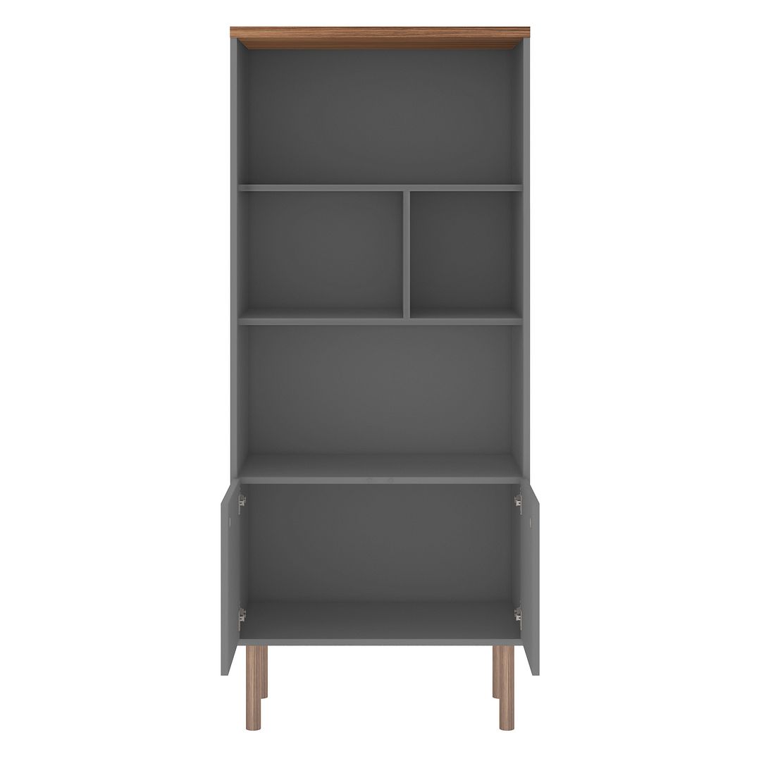 Manhattan Comfort Windsor Modern Display Bookcase Cabinet with 5 Shelves in Grey and Nature | Bookcases | Modishstore-2