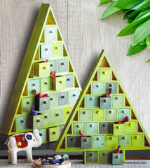 Green Advent Trees Wooden Storage