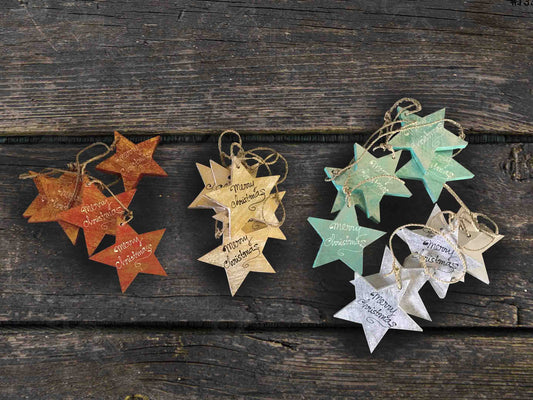 Christmas Star Ornament- String of 5- Silver/Green/Golden/Red | ModishStore | Holiday