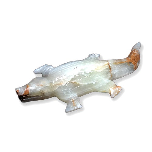 White Onyx Crocodile Figurine- 12"-2