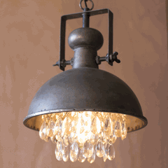 Kalalou Distressed Metal Pendant Lamp With Hanging Crystals