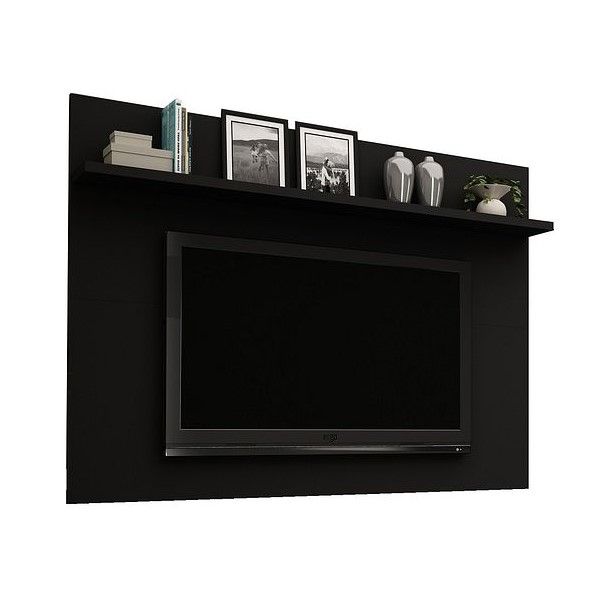 Manhattan Comfort Tribeca 53.94 Mid-Century Modern TV Panel with Overhead Décor Shelf in Black | TV Stands | Modishstore - 2