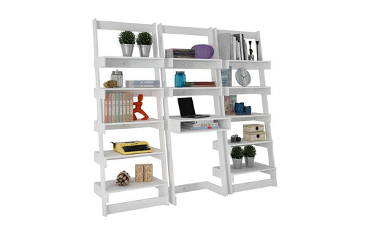 Accentuations by Manhattan Comfort 3 Piece Carpina Home Floating Ladder Shelf Office Desk | Desks | Modishstore