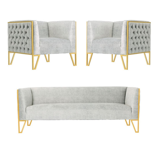Manhattan Comfort Vector 3-Piece Grey and Gold Sofa and Armchair Set | Sofas | Modishstore