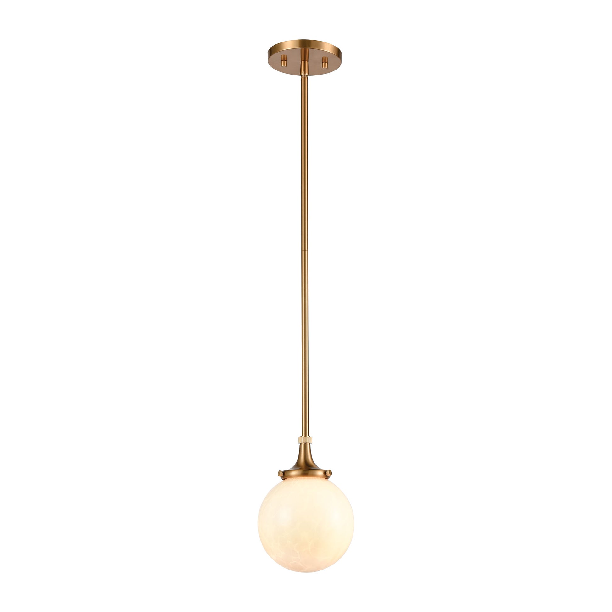 Beverly Hills 1-Light Mini Pendant in Satin Brass with White Feathered Glass by ELK Lighting | Modishstore | Pendant Lamps