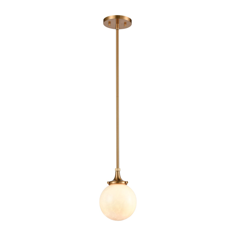 Beverly Hills 1-Light Mini Pendant in Satin Brass with White Feathered Glass by ELK Lighting | Modishstore | Pendant Lamps