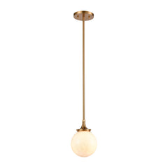Beverly Hills 1-Light Mini Pendant in Satin Brass with White Feathered Glass by ELK Lighting