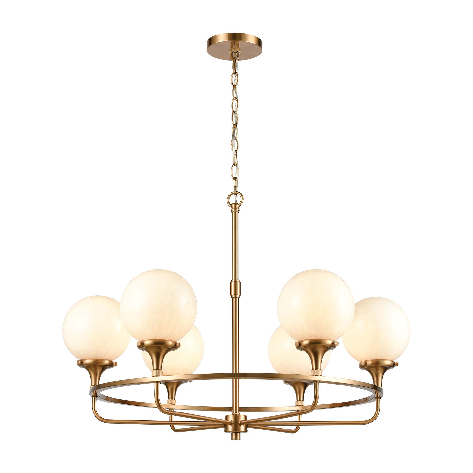 Beverly Hills 6-Light Chandelier in Satin Brass with White Feathered Glass by ELK Lighting | Modishstore | Chandeliers