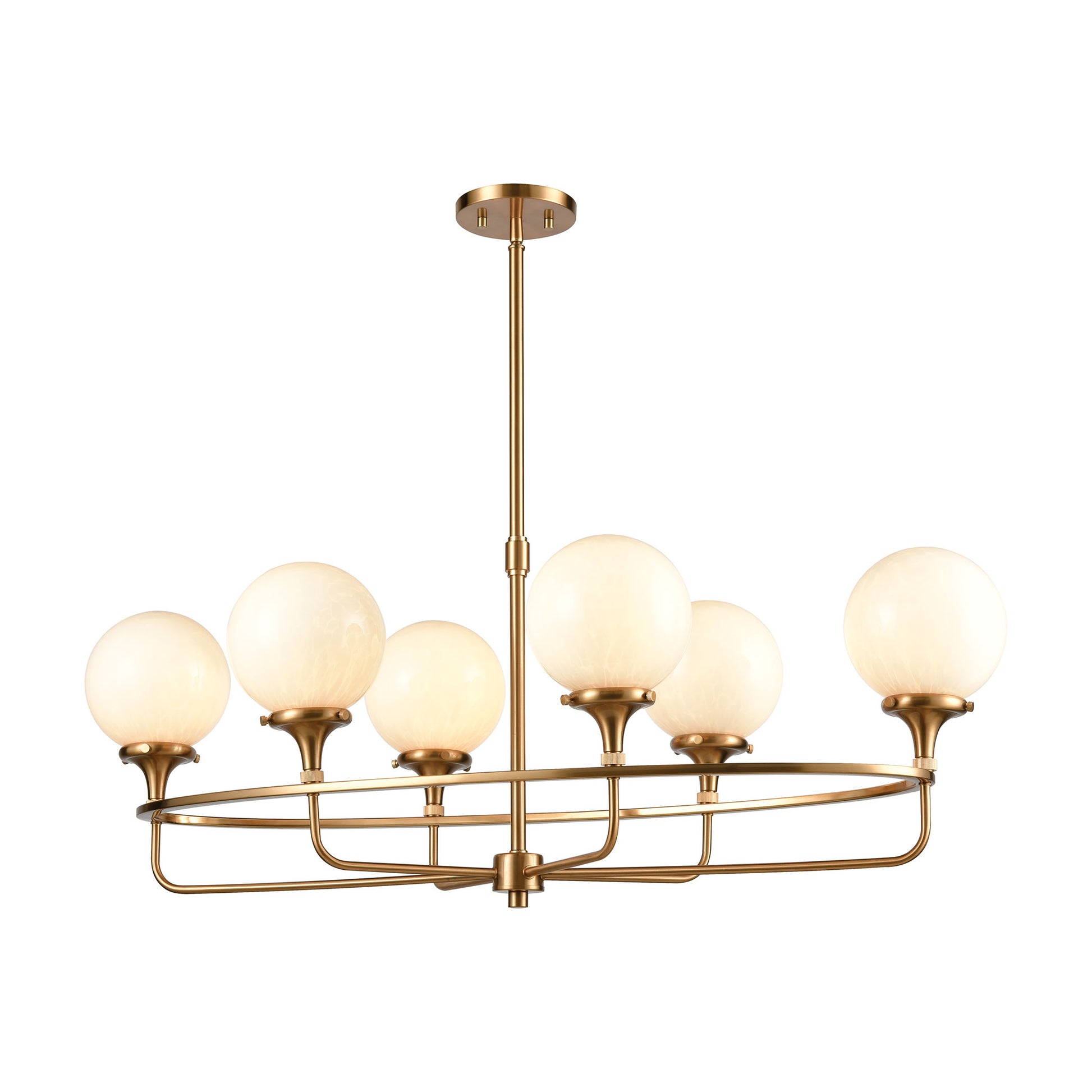 Beverly Hills 6-Light Island Light in Satin Brass with White Feathered Glass by ELK Lighting | Modishstore | Chandeliers