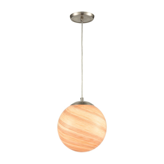 Planetario 1-Light Mini Pendant in Satin Nickel with Swirling Beige and Tan Glass by ELK Lighting | Modishstore | Pendant Lamps