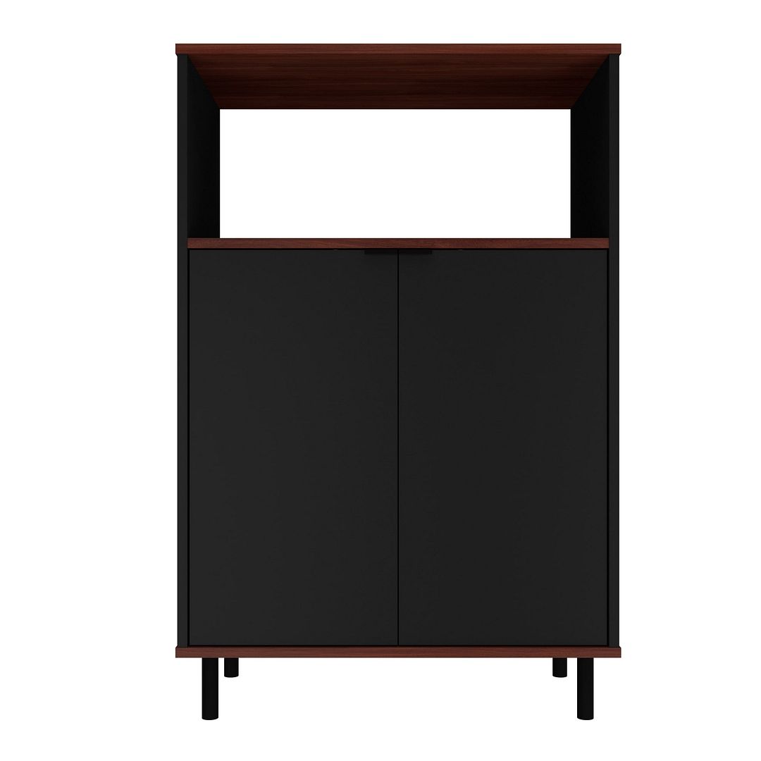 Manhattan Comfort Mosholu Accent Cabinet with 3 Shelves in Black and Nut Brown | Cabinets | Modishstore-2
