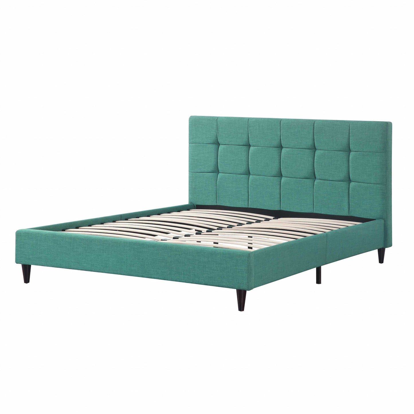 California King Blue Modern Upholstered Square Stitched Platform Bed By Homeroots | Beds | Modishstore