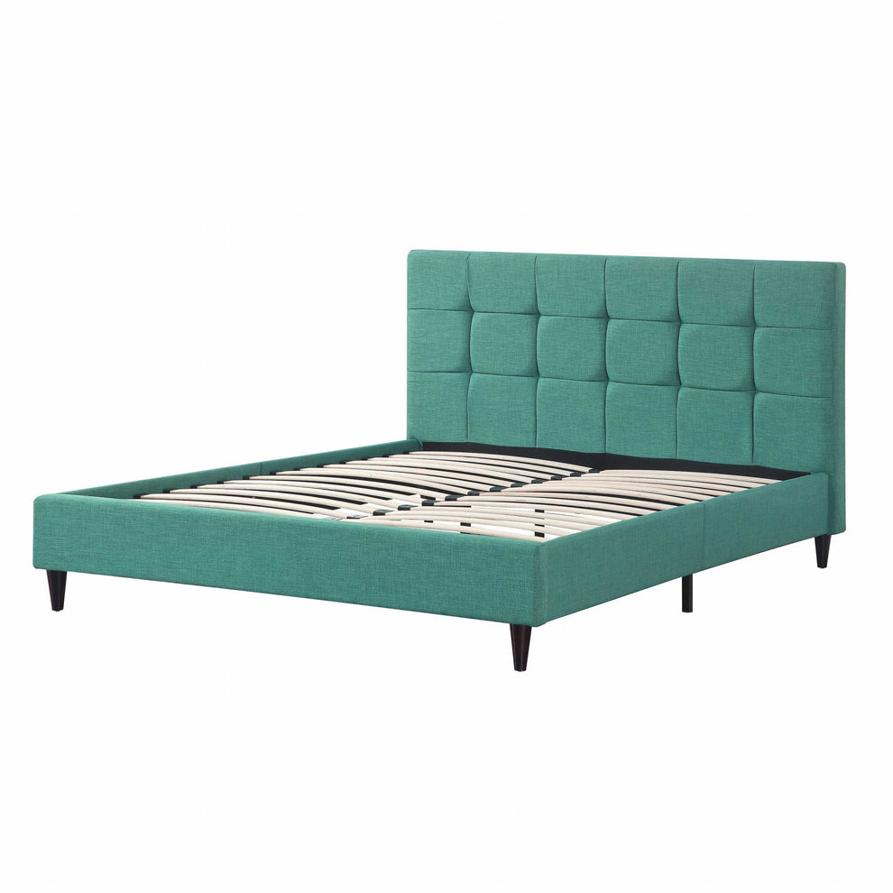 California King Blue Modern Upholstered Square Stitched Platform Bed By Homeroots | Beds | Modishstore - 2