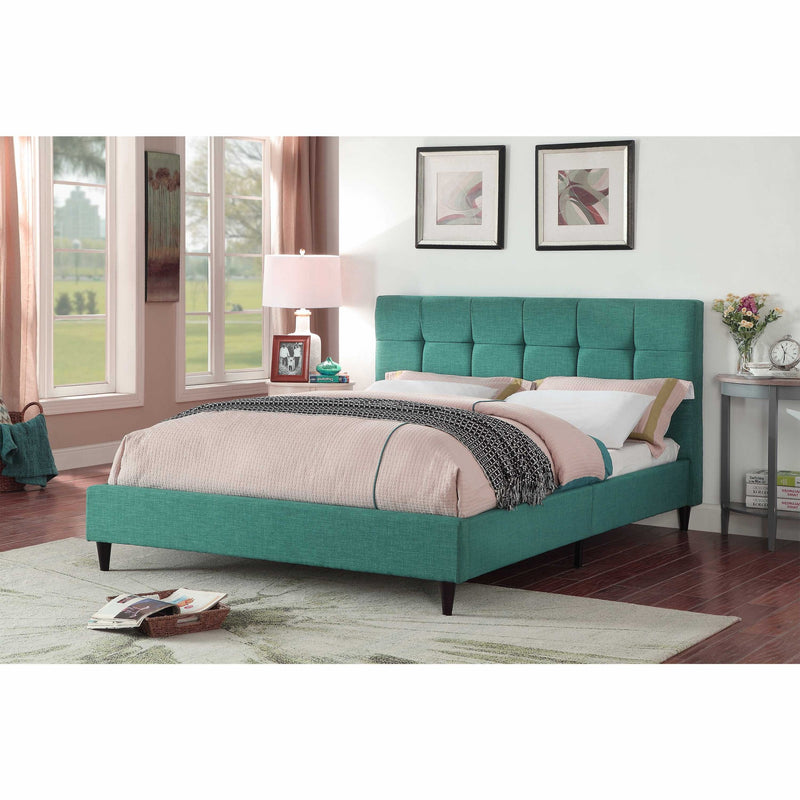 California King Blue Modern Upholstered Square Stitched Platform Bed By Homeroots | Beds | Modishstore