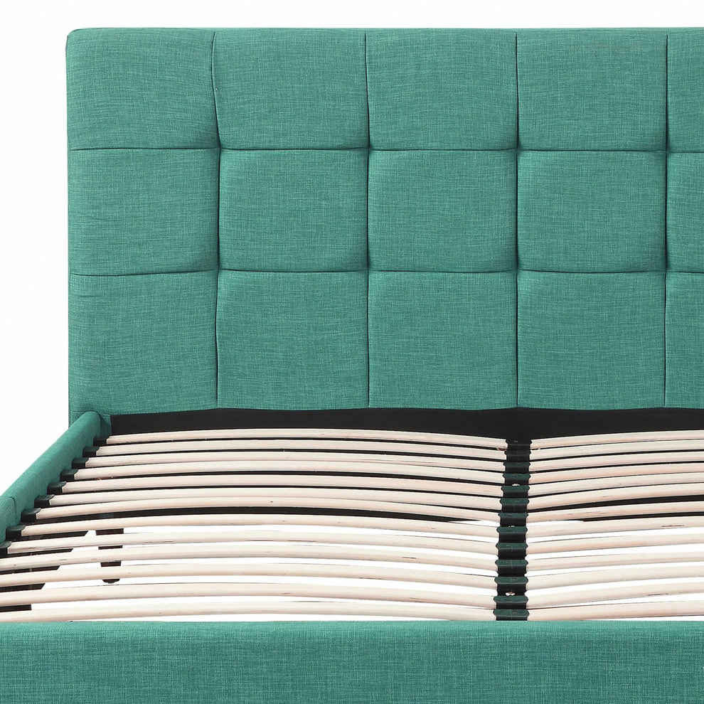 California King Blue Modern Upholstered Square Stitched Platform Bed By Homeroots | Beds | Modishstore - 4