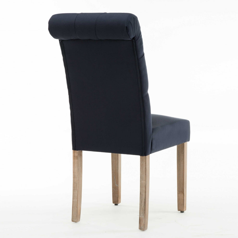 Blue Roll Top Tufted Linen Fabric Modern Dining Chair In A Set Of 2 By Homeroots | Dining Chairs | Modishstore - 2
