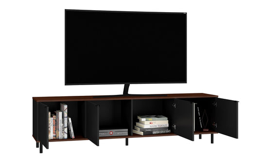 Manhattan Comfort Mosholu 77.04 TV Stand with 4 Shelves in Black and Nut Brown | TV Stands | Modishstore