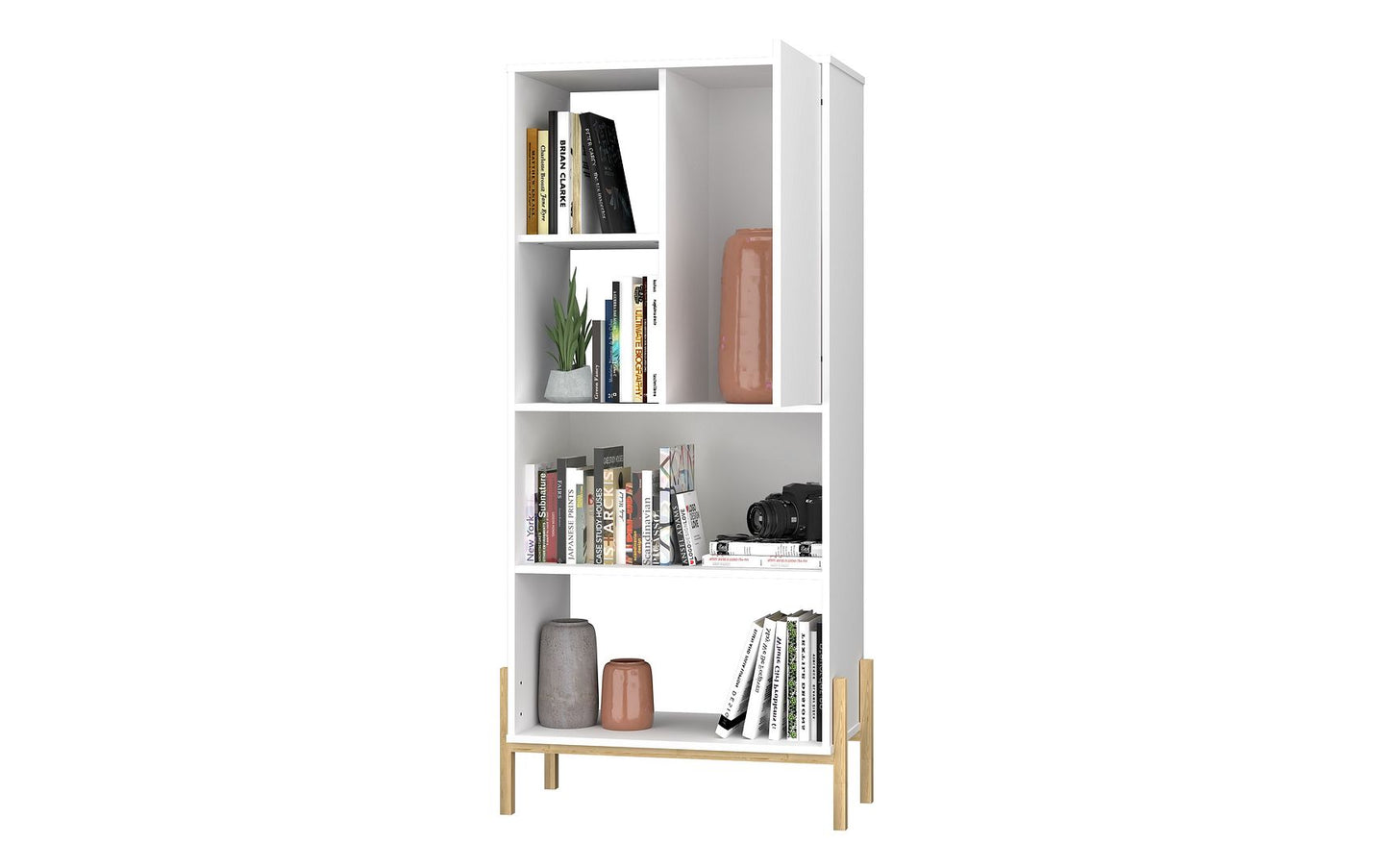 Manhattan Comfort Bowery Bookcase with 5 Shelves in Black and Oak | Bookcases | Modishstore-4