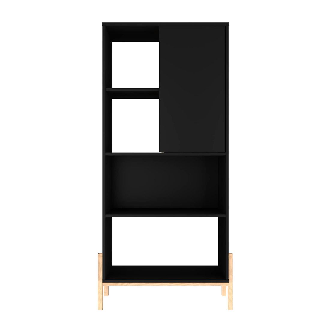 Manhattan Comfort Bowery Bookcase with 5 Shelves in Black and Oak | Bookcases | Modishstore-2