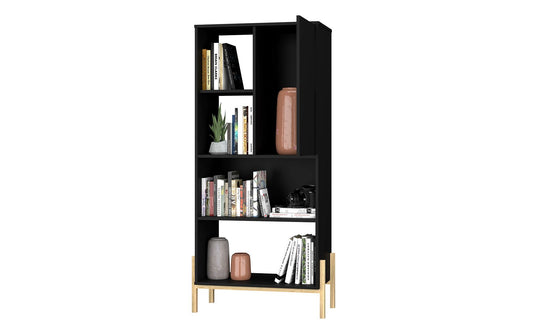 Manhattan Comfort Bowery Bookcase with 5 Shelves in Black and Oak | Bookcases | Modishstore