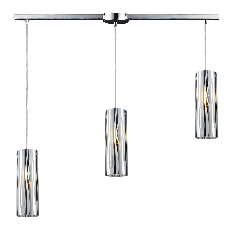 Chromia 3-Light Linear Pendant Fixture in Polished Chrome with Cylinder Shade ELK Lighting | Pendant Lamps | Modishstore