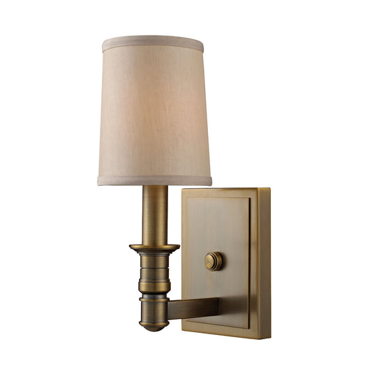 Baxter 1-Light Wall Lamp in Brushed Antique Brass with Beige Fabric Shade ELK Lighting | Wall Lamps | Modishstore