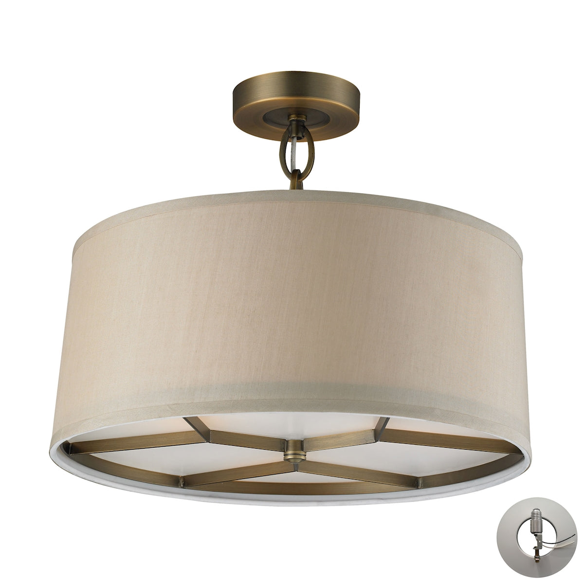 Baxter 3-Light Semi Flush in Brushed Antique Brass with Beige Shade - Includes Adapter Kit ELK Lighting | Ceiling Lamps | Modishstore