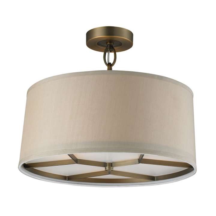 Baxter 3-Light Semi Flush in Brushed Antique Brass with Beige Shade | Ceiling Lamps | Modishstore