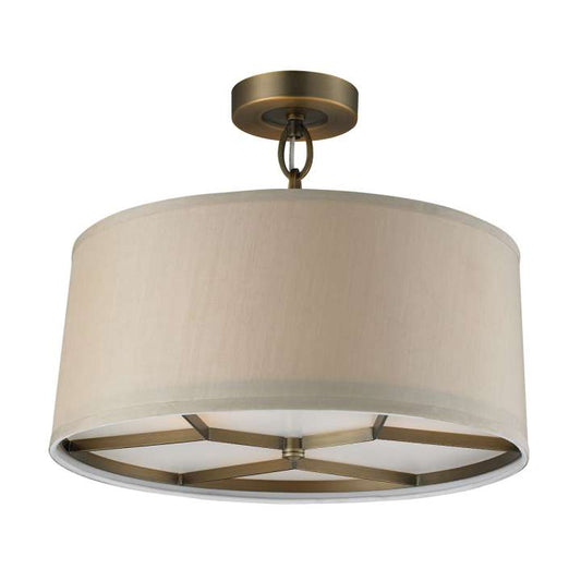 Baxter 3-Light Semi Flush in Brushed Antique Brass with Beige Shade | Ceiling Lamps | Modishstore
