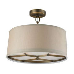 Baxter 3-Light Semi Flush in Brushed Antique Brass with Beige Shade