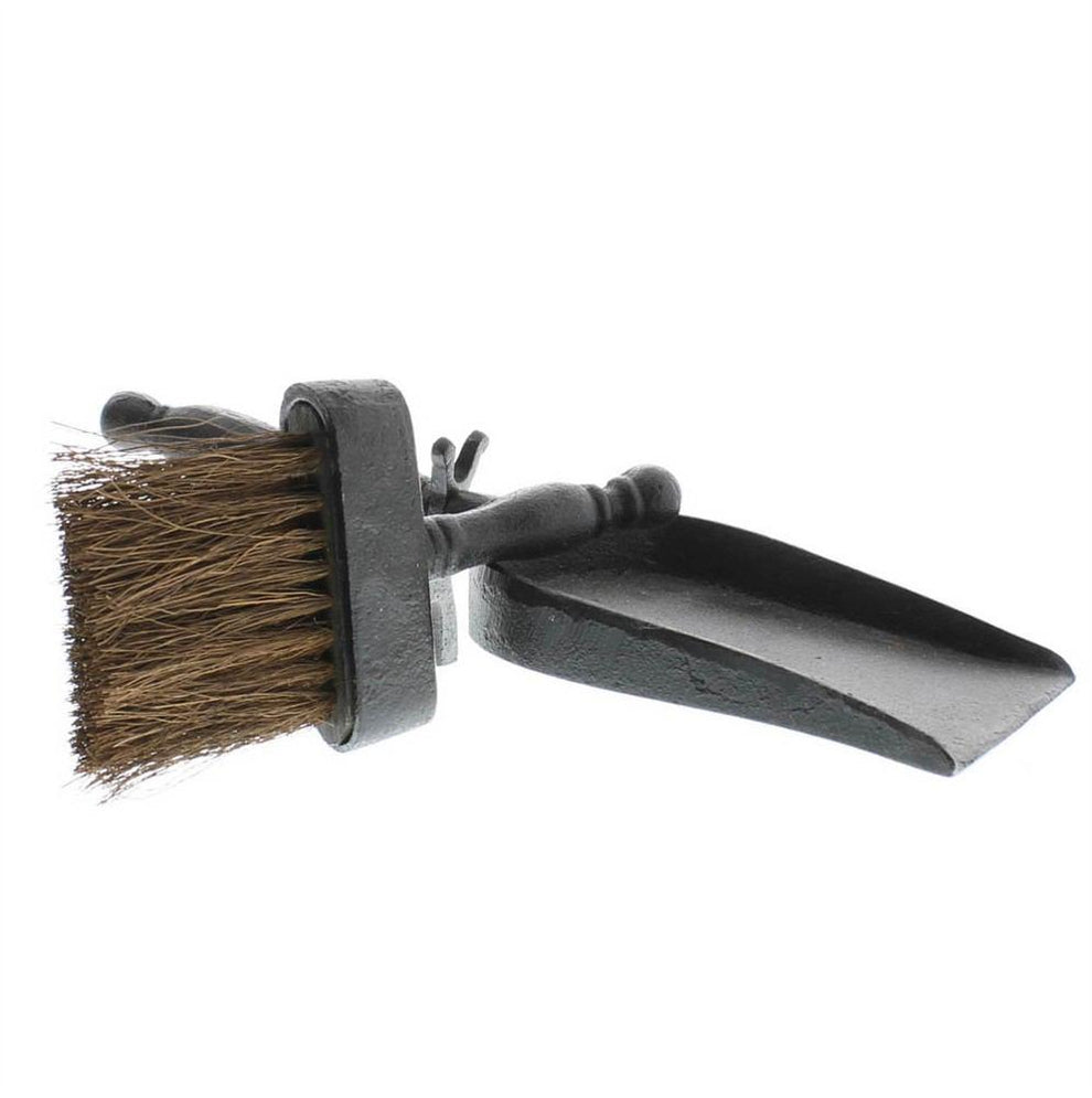 HomArt Fireplace Dust Pan with Broom - Cast Iron - Antique Black - Set of 2-3
