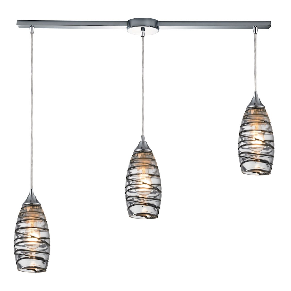 Twister 3-Light Linear Pendant Fixture in Polished Chrome with Sculpted Glass ELK Lighting | Pendant Lamps | Modishstore