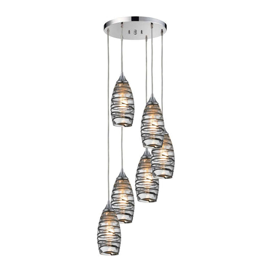 Twister 6-Light Round Pendant Fixture in Polished Chrome with Sculpted Glass ELK Lighting | Pendant Lamp | Modishstore