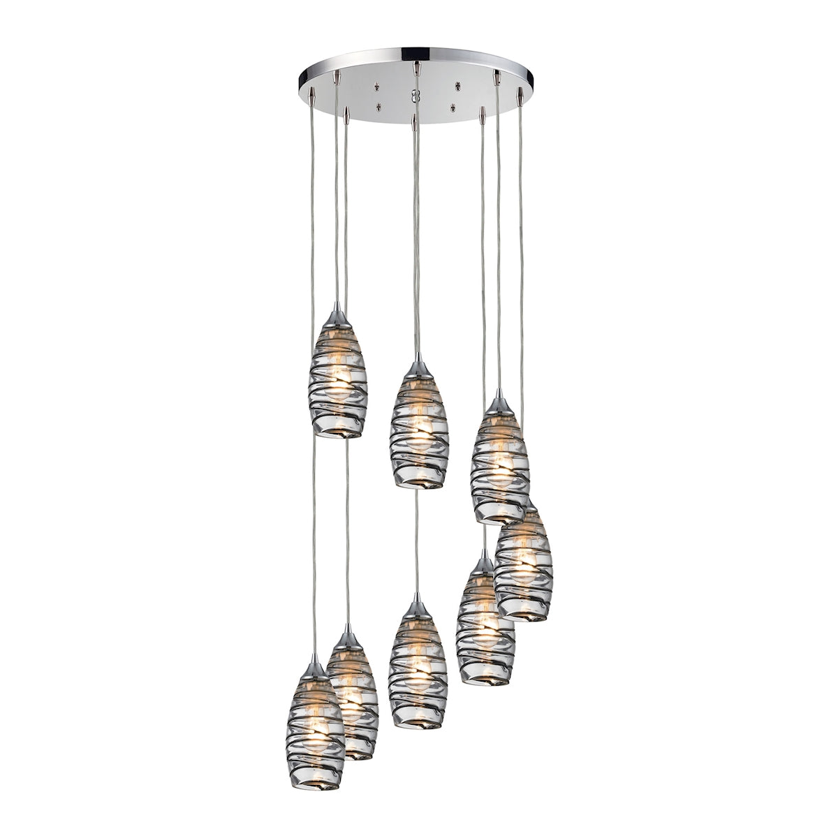 Twister 8-Light Round Pendant Fixture in Polished Chrome with Sculpted Glass ELK Lighting | Pendant Lamps | Modishstore