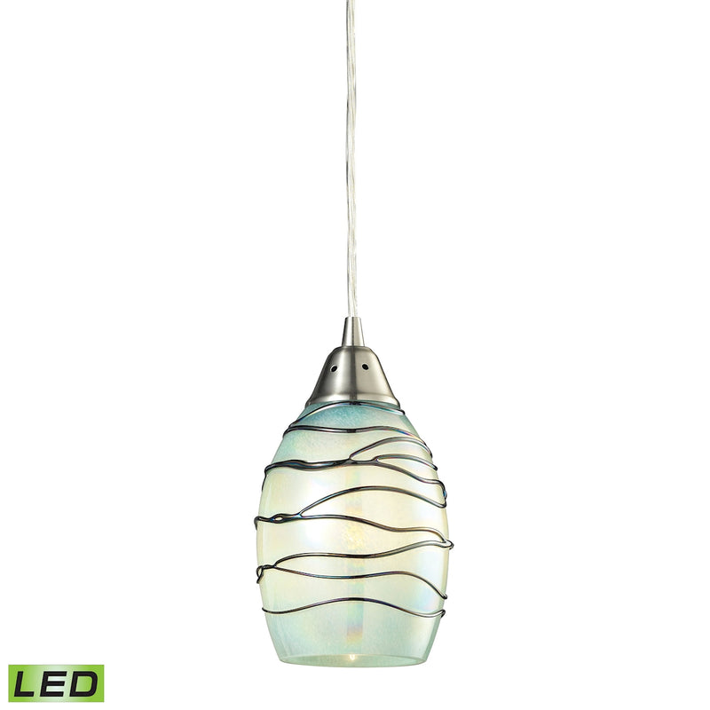 Vines 1-Light Mini Pendant in Satin Nickel with Mint Glass - Includes LED Bulb ELK Lighting | Pendant Lamps | Modishstore