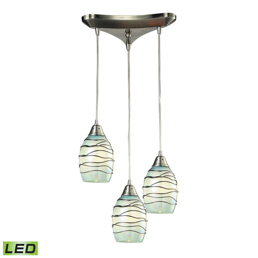 Vines 3-Light Triangular Pendant Fixture in Satin Nickel with Mint Glass - Includes LED Bulbs ELK Lighting | Pendant Lamps | Modishstore