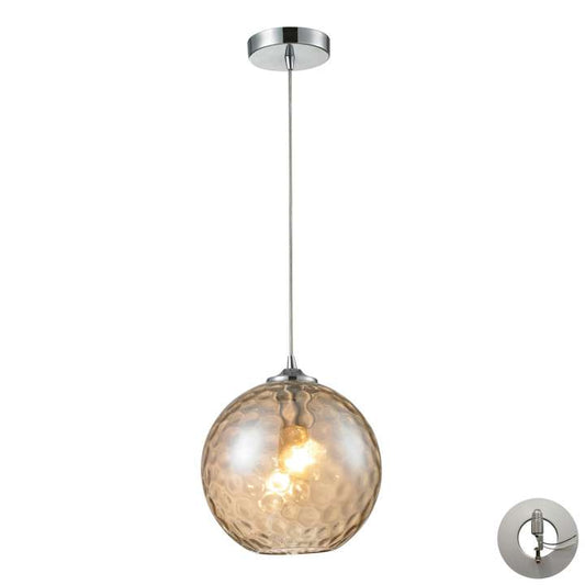 Watersphere 1-Light Mini Pendant in Chrome with Hammered Amber Glass - Includes Adapter Kit | Pendant Lamps | Modishstore