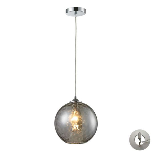 Watersphere 1-Light Mini Pendant in Chrome with Hammered Smoke Glass - Includes Adapter Kit | Pendant Lamps | Modishstore