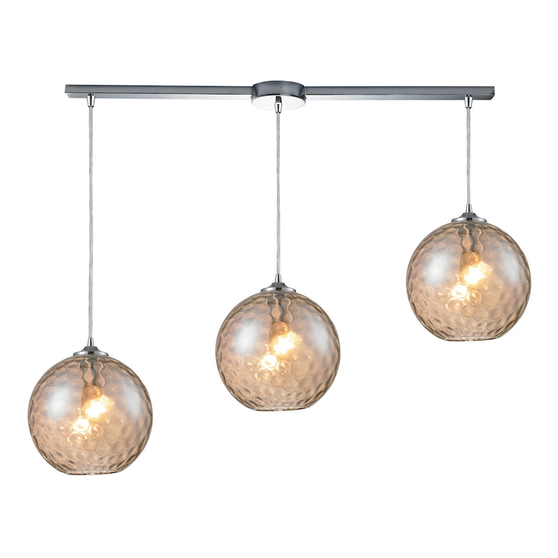 Watersphere 3-Light Linear Pendant Fixture in Chrome with Hammered Amber Glass ELK Lighting | Pendant Lamps | Modishstore