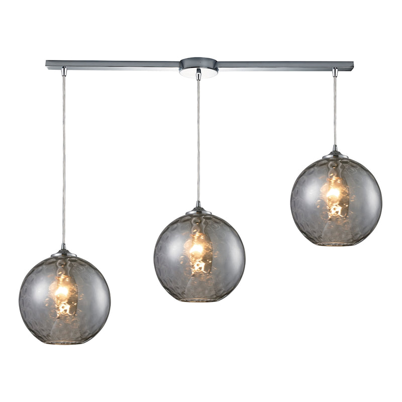 Watersphere 3-Light Linear Pendant Fixture in Chrome with Hammered Smoke Glass ELK Lighting | Pendant Lamps | Modishstore