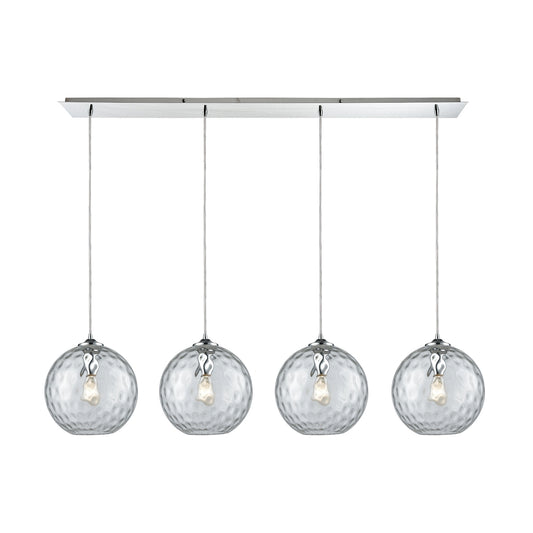 Watersphere 4-Light Linear Pendant Fixture in Chrome with Hammered Clear Glass ELK Lighting | Pendant Lamps | Modishstore