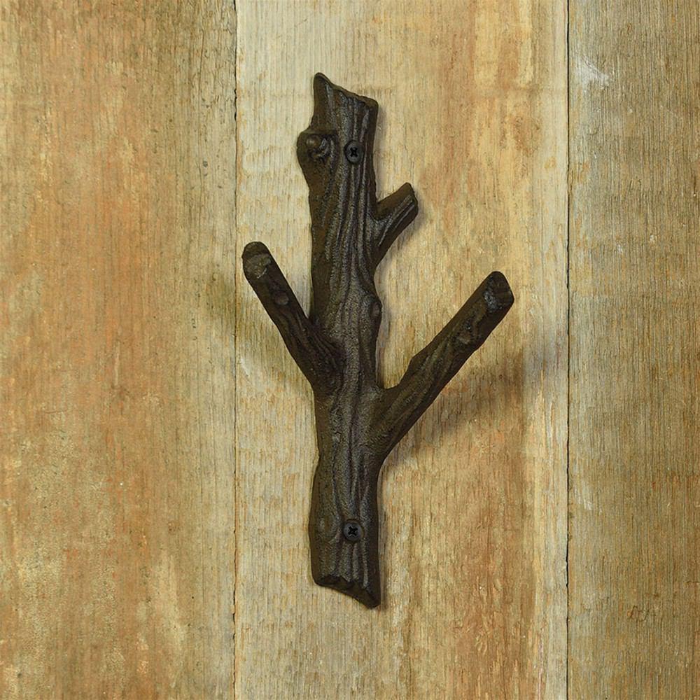 Faux Bois Cast Iron Wall Hook - Branch - Brown - Set Of 4 By