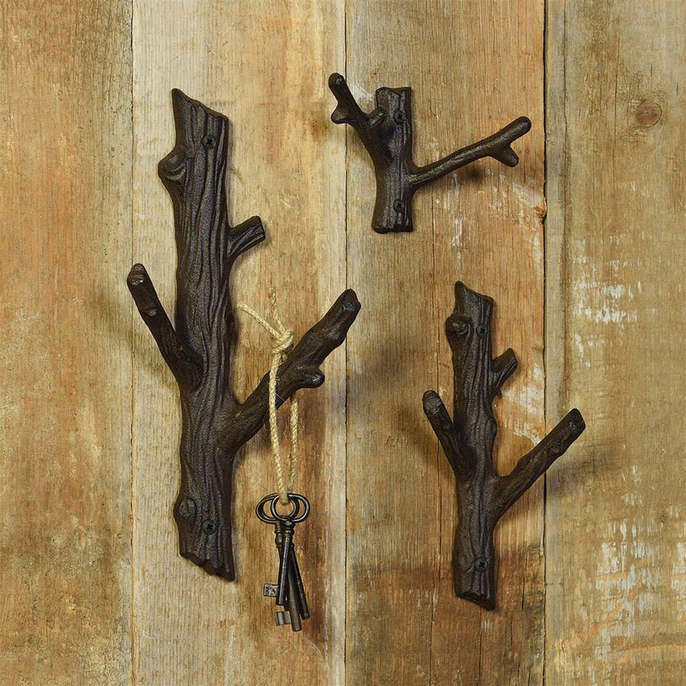 HomArt Faux Bois Cast Iron Wall Hook - Branch - Brown - Set of 6 | Modishstore | Hooks & Racks