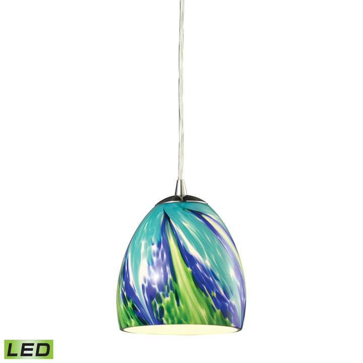 Colorwave 1-Light Mini Pendant in Satin Nickel with Blue and Green Glass - Includes LED Bulb | Pendant Lamps | Modishstore