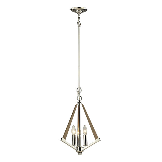 Madera 3-Light Triangular Pendant Fixture in Polished Nickel and Taupe ELK Lighting | Pendant Lamps | Modishstore