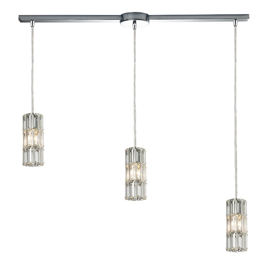Cynthia 3-Light Linear Pendant Fixture in Polished Chrome with Crystal ELK Lighting 31486/3L | Pendant Lamps | Modishstore