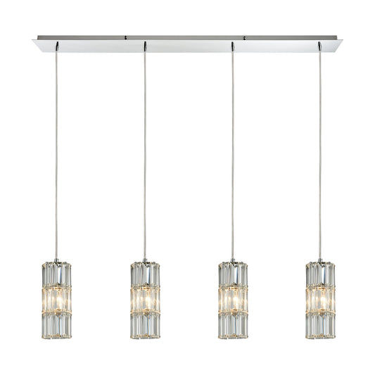 Cynthia 4-Light Linear Pendant Fixture in Polished Chrome with Crystal ELK Lighting | Pendant Lamps | Modishstore