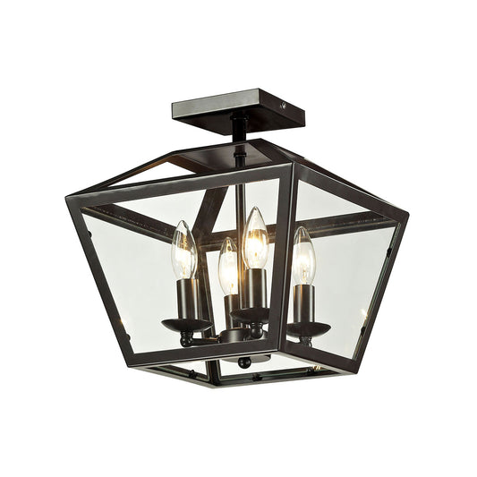 Alanna 4-Light Semi Flush in Oil Rubbed Bronze with Clear Glass Panels ELK Lighting | Ceiling Lamps | Modishstore